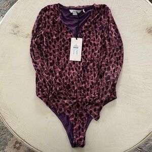 NUMPH Danish Purple Leopard Print Bodysuit size small - NWT